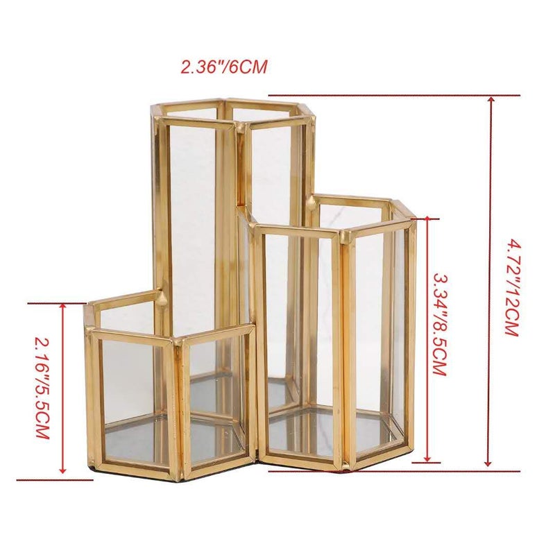 K COOL Decorative Makeup Brush Holder Pen Pencil Holder for Desk Organizer Gold Glass Cosmetic Display Cases Pot for Women Girls - Image 2